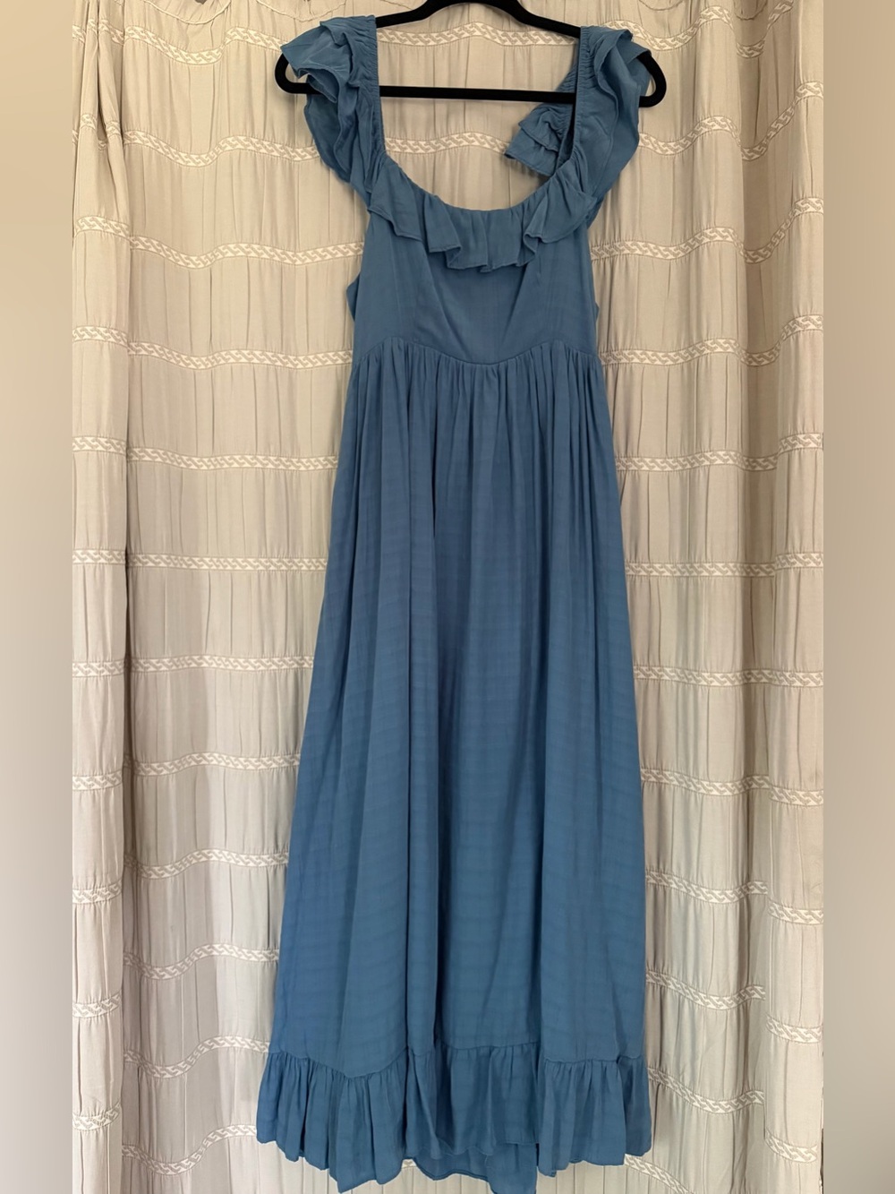 Blue Ruffle Strap Open Back Midi Maxi Sundress Cottagecore Boho Size M